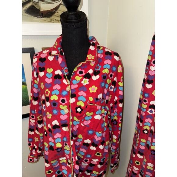 Vintage Victorias Secret Fleece Pajama Set Women Medium Red Heart Cotton Y2K 90s - Picture 3 of 6